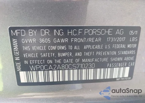 2012 Porsche Boxster z USA, uszkodzony, nr VIN WP0CA2A80CS710230